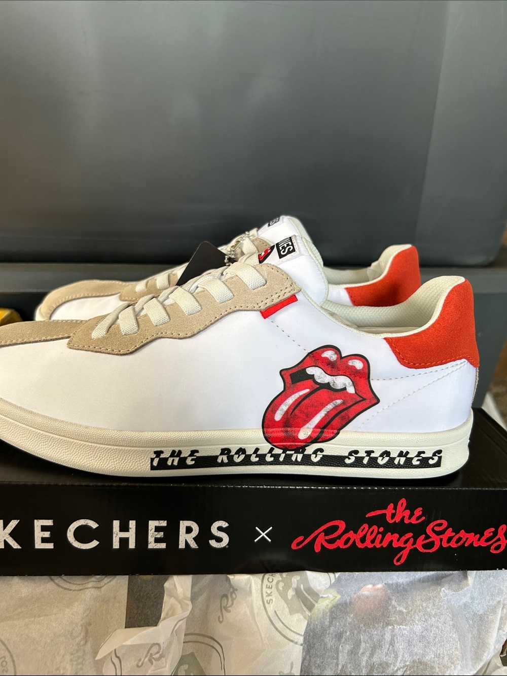 The Rolling Stones Skechers White Sneakers with Red Tongue Graphic - Picture 3 of 8